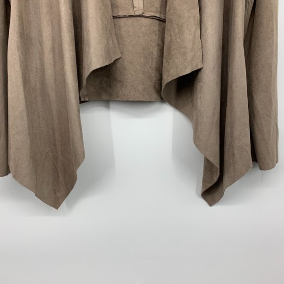 Mod Ref Jacket Brown Faux Suede Open Front Waterfall Long Sleeve - Picture 5 of 9